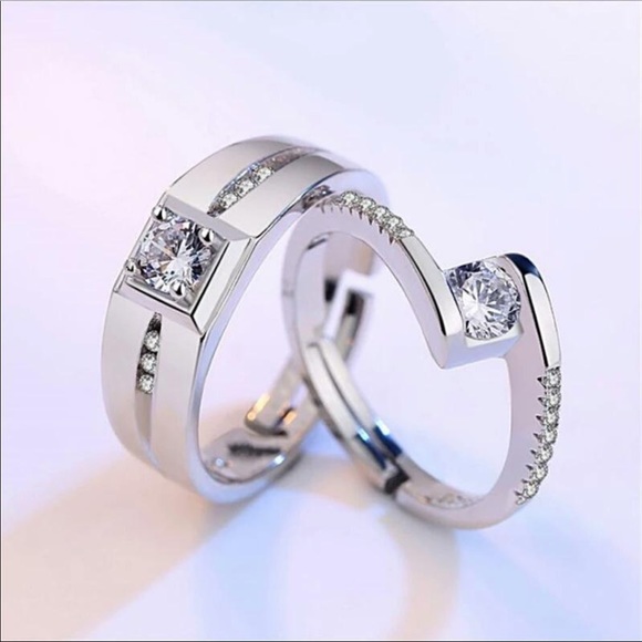Resizeable Classic Couple Wedding Engagement Ring - Picture 2 of 6